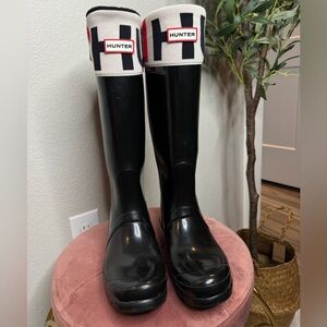 Hunter Original Tall Rain Boots Womens US 8 Black Gloss Waterproof Rubber Boot